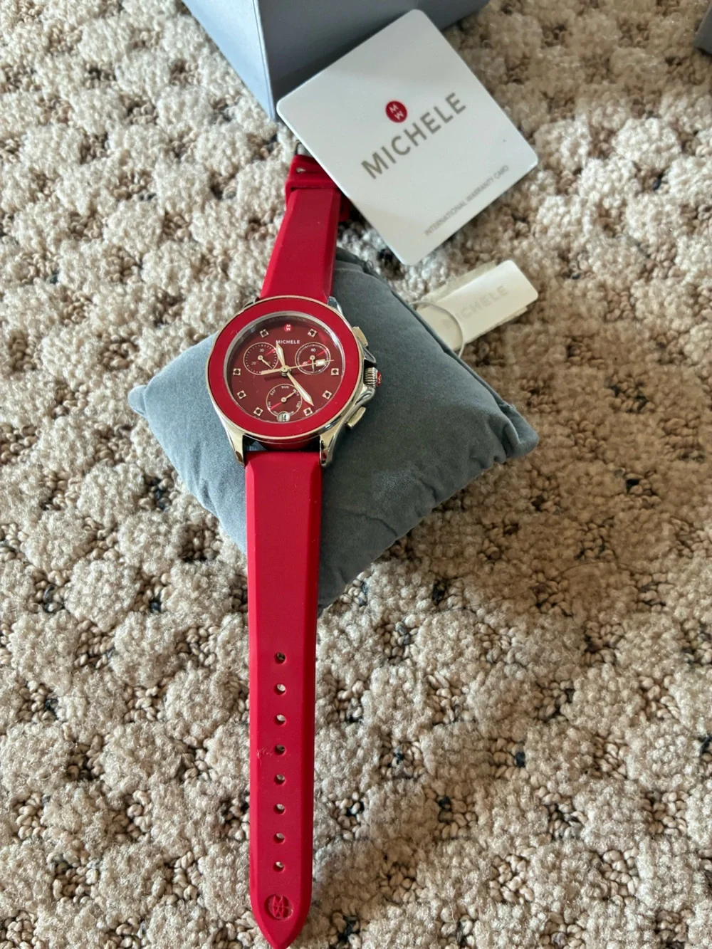 Michele Red Dial and Red Strap Chronograph Watch